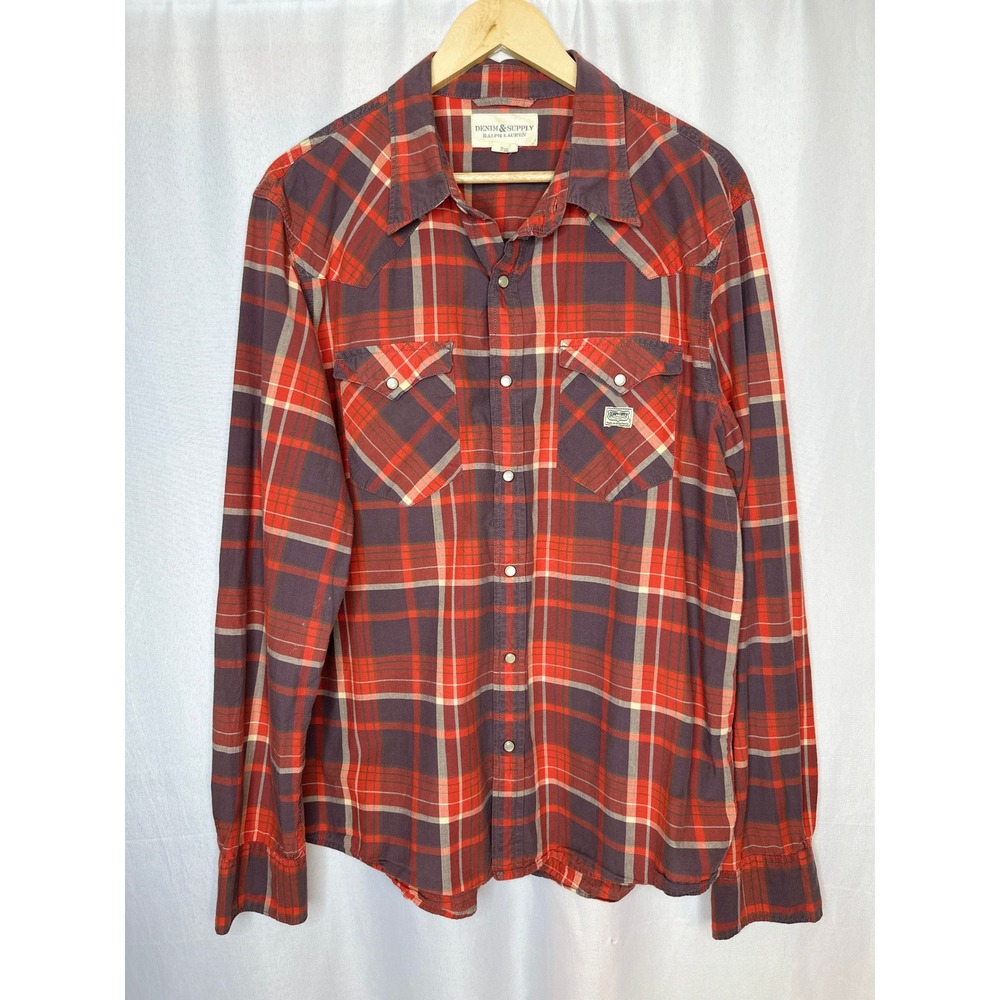 Ralph Lauren Denim & Supply Plaid Pearl Snap Shirt XLARGE  Western Cowboy Boho